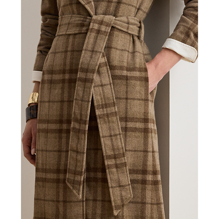 LRL Plaid Wool-Blend Twill Wrap Coat/Kaput 200979580001