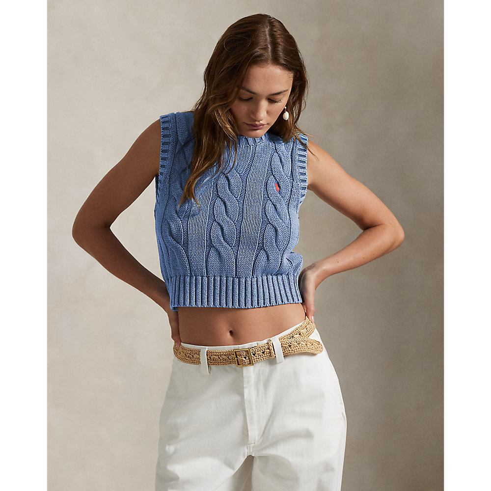 PRL Cable-Knit Cotton Cropped Jumper Waistco/Pulover 211965758001
