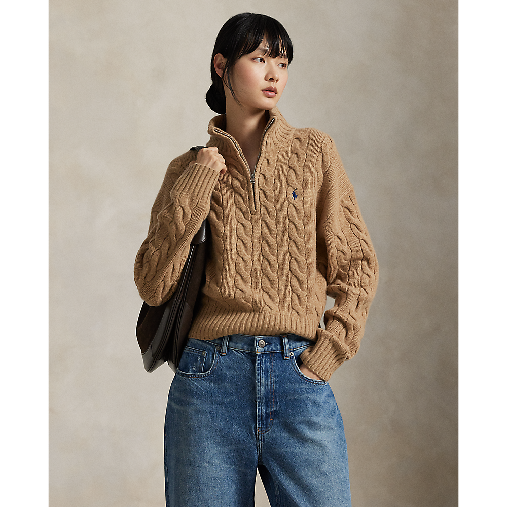 PRL Cable Wool-Cashmere Half-Zip Jumper /Pulover 211972130002