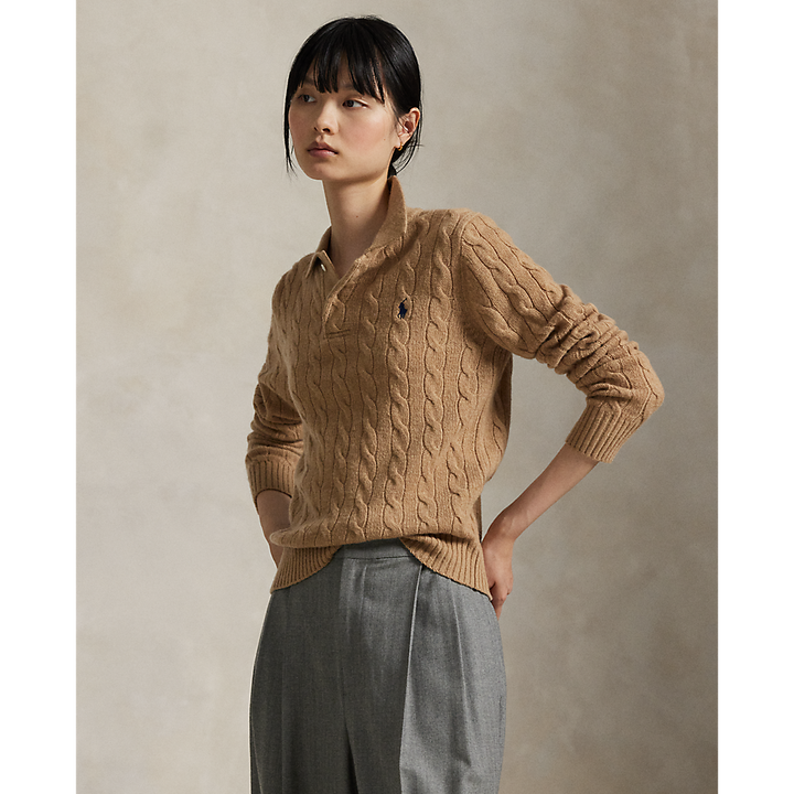 PRL  Cable-Knit Wool-Cashmere Polo Sweater/Pulover 211972132002