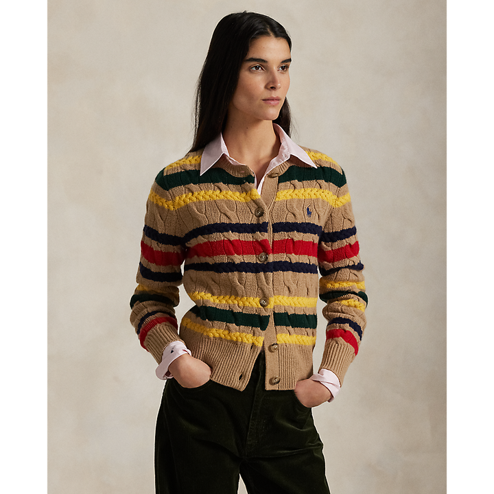 PRL Striped Cable Wool-Cashmere Cardigan /Pulover 211972837001