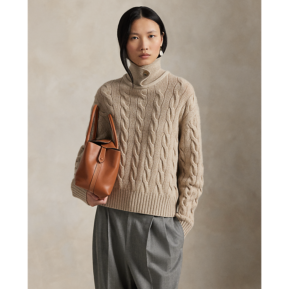 PRL Cable Wool-Cashmere Polo-Collar Sweater/Pulover 211A88632001