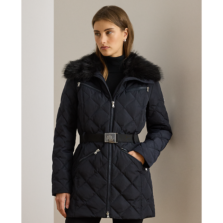 LRL Faux-Fur-Trim Diamond-Quilted Down Coat/Jakna 297P04108001