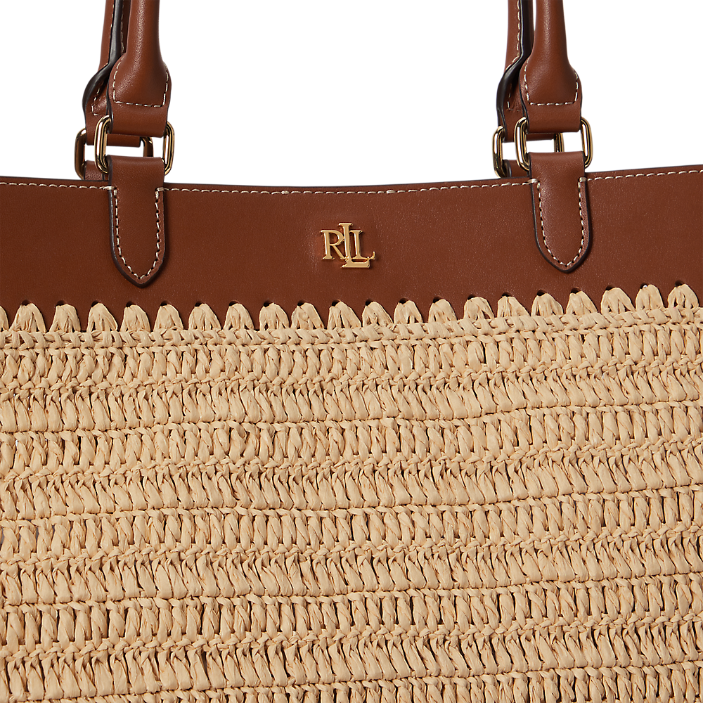 LRL Leather-Trim Straw Large Kyla Tote Bag/Torba 431982183001