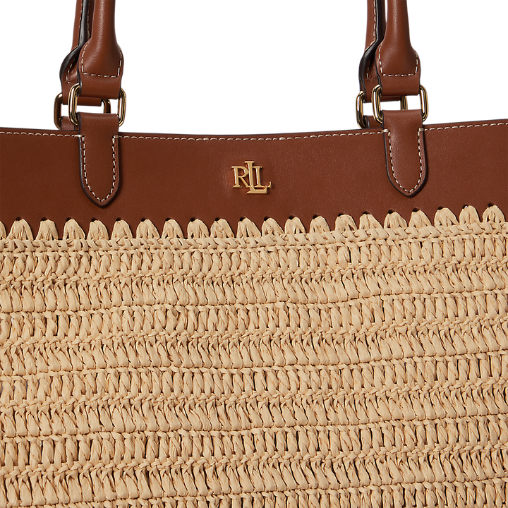 LRL Leather-Trim Straw Large Kyla Tote Bag/Torba 431982183001