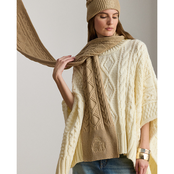 LRL Embroidered-Logo Cable-Knit Scarf/Šal 454P04467003