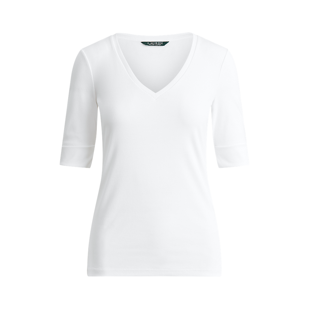 LRL Stretch Cotton Elbow-Sleeve V-Neck Tee/Majica 200815843001