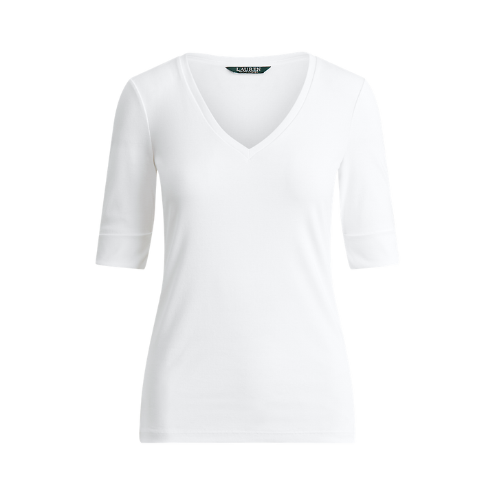 LRL Stretch Cotton Elbow-Sleeve V-Neck Tee/Majica 200815843001