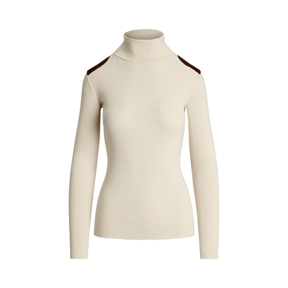 LRL Faux-Leather-Trim Rib-knit Roll Neck/Pulover 200951386001