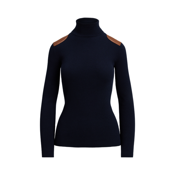 LRL Faux-Leather-Trim Rib-knit Roll Neck/Pulover 200951386008