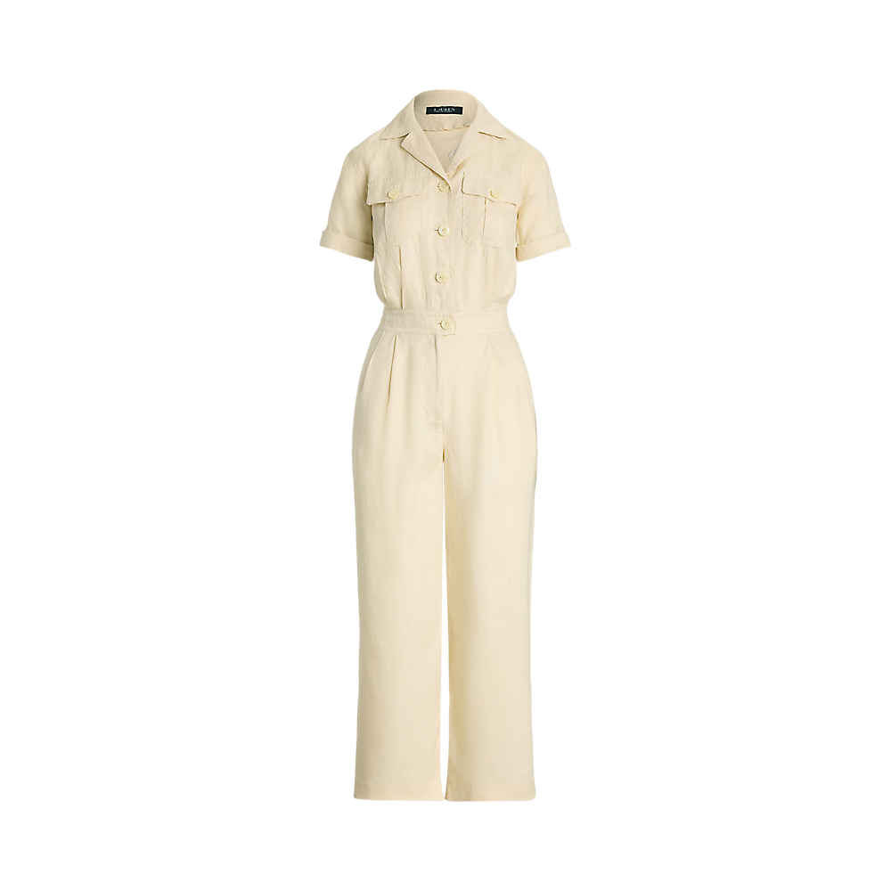 LRL Embroidered Linen Short-Sleeve Jumpsuit/Kombinezon 200963735001