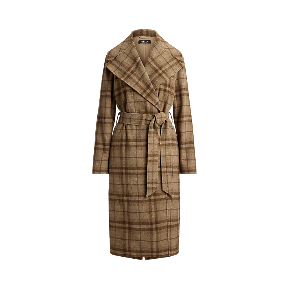 LRL Plaid Wool-Blend Twill Wrap Coat/Kaput 200979580001