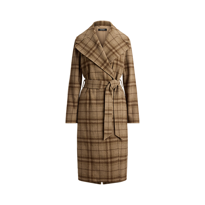 LRL Plaid Wool-Blend Twill Wrap Coat/Kaput 200979580001