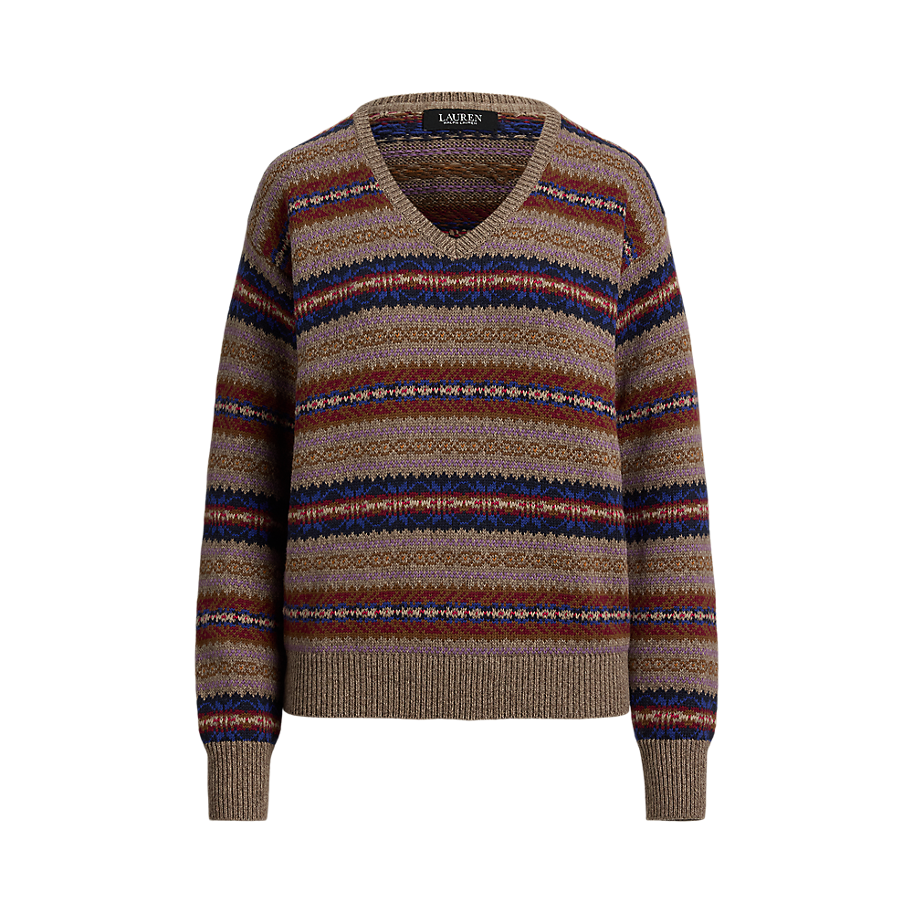 LRL Fair Isle Cotton-Linen V-Neck Jumper/Pulover 200979674001