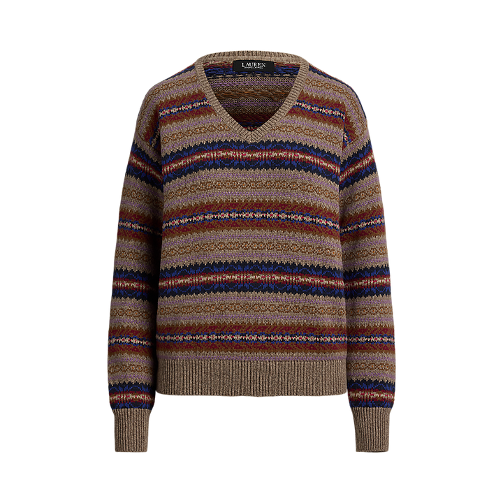 LRL Fair Isle Cotton-Linen V-Neck Jumper/Pulover 200979674001