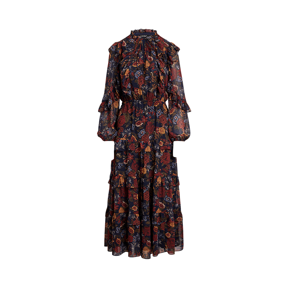 LRL Floral Crinkle Georgette Tiered Dress/Haljina 200979789001