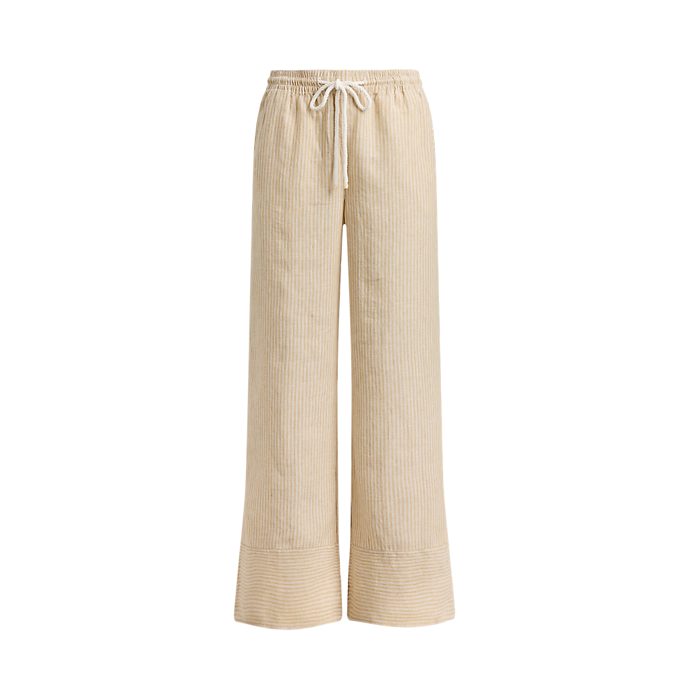 LRL Striped Linen Wide-Leg Trousers/Hlače 200P14001001