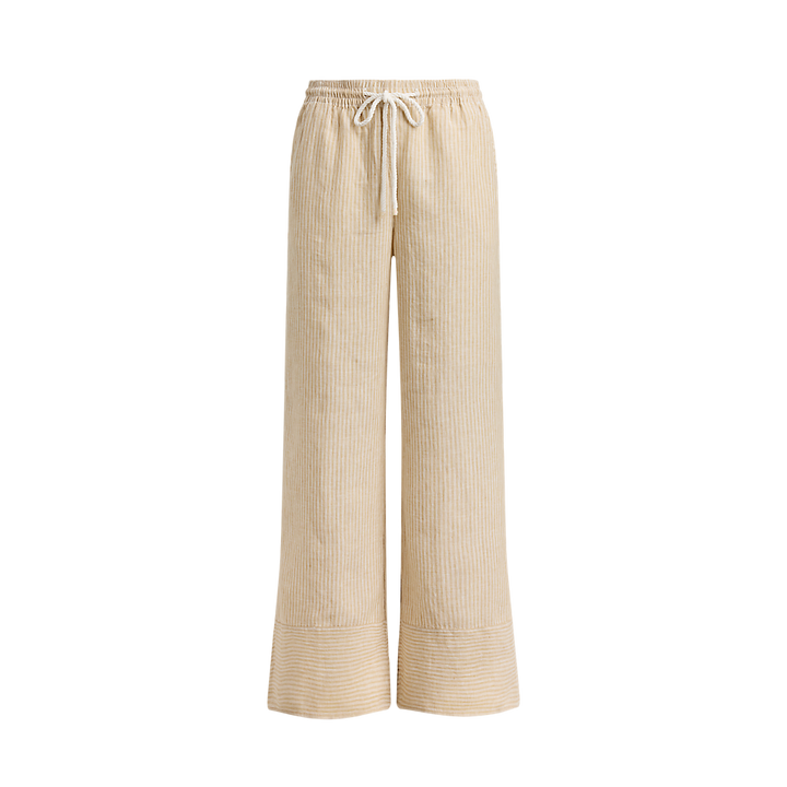 LRL Striped Linen Wide-Leg Trousers/Hlače 200P14001001