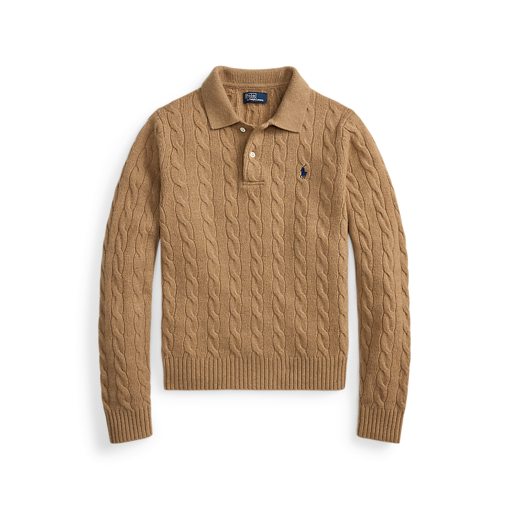 PRL  Cable-Knit Wool-Cashmere Polo Sweater/Pulover 211972132002