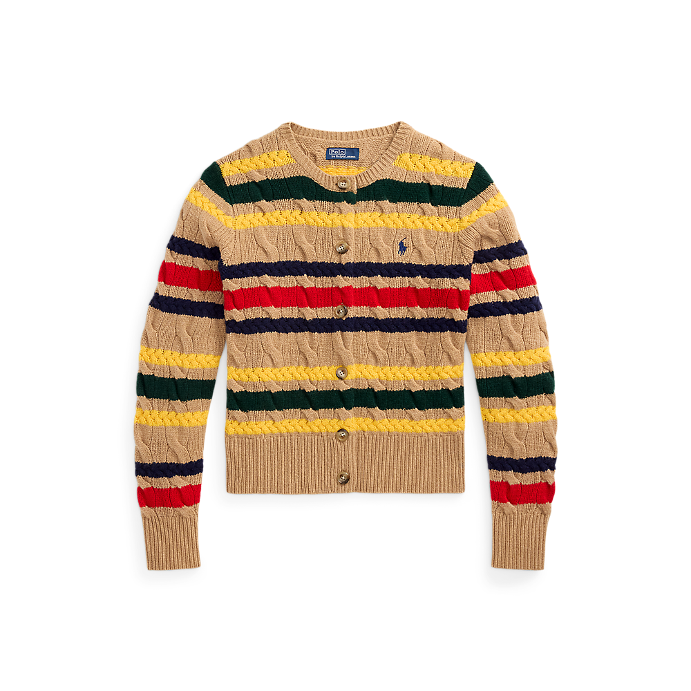 PRL Striped Cable Wool-Cashmere Cardigan /Pulover 211972837001