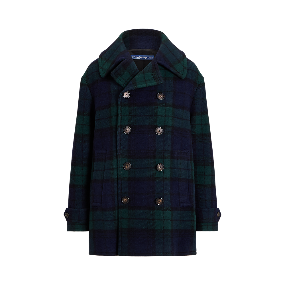 PRL Plaid Wool-Blend Tweed Peacoat/ Kaput 211978397001