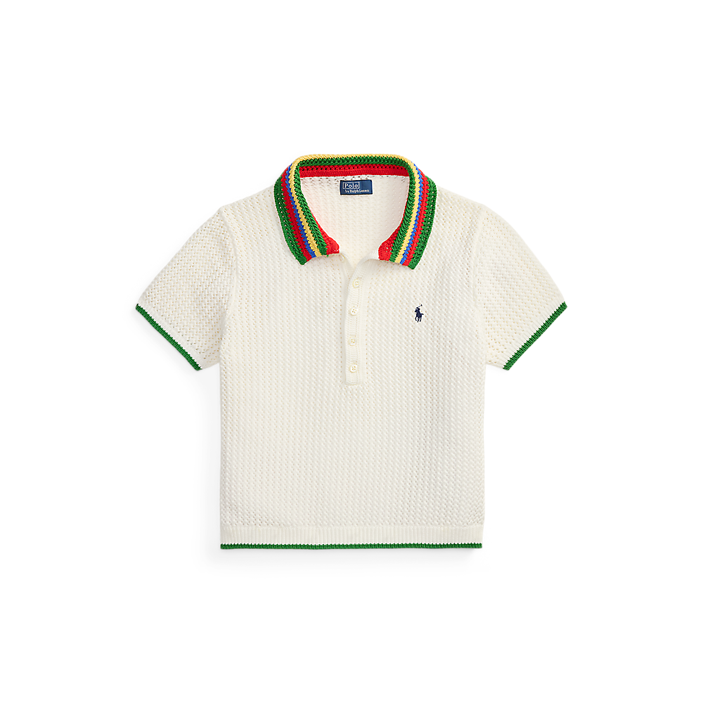 PRL Striped-Collar Pointelle Polo Shirt/Polo majica 211A12725001