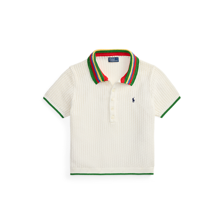 PRL Striped-Collar Pointelle Polo Shirt/Polo majica 211A12725001