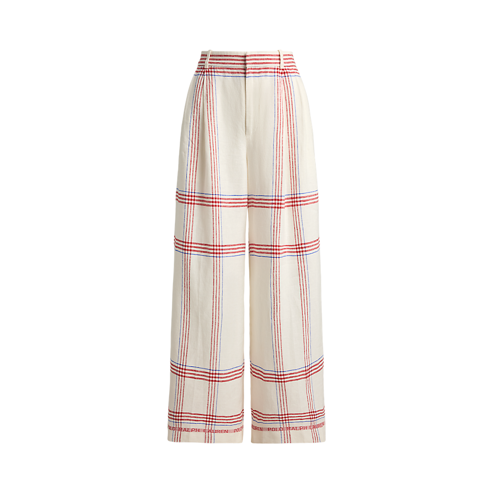 PRL Plaid Linen Wide-Leg Cropped Pant/Hlače 211A12970001