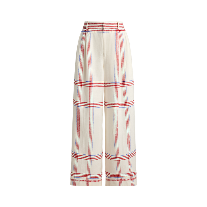 PRL Plaid Linen Wide-Leg Cropped Pant/Hlače 211A12970001