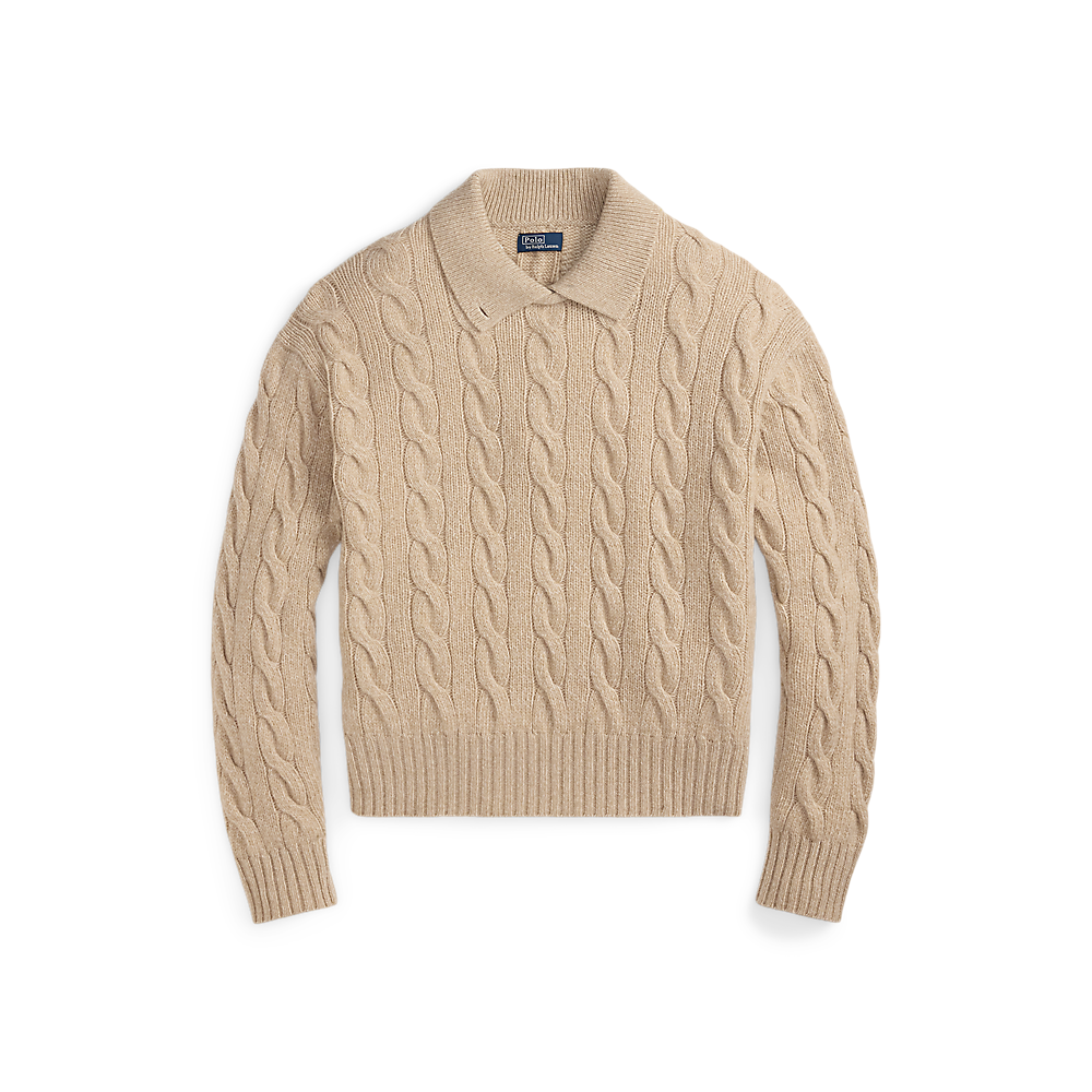 PRL Cable Wool-Cashmere Polo-Collar Sweater/Pulover 211A88632001