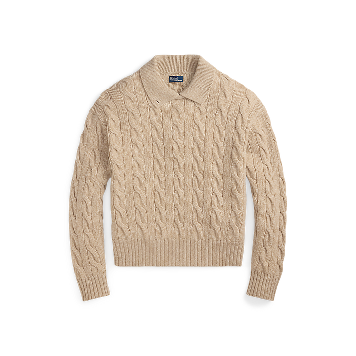 PRL Cable Wool-Cashmere Polo-Collar Sweater/Pulover 211A88632001