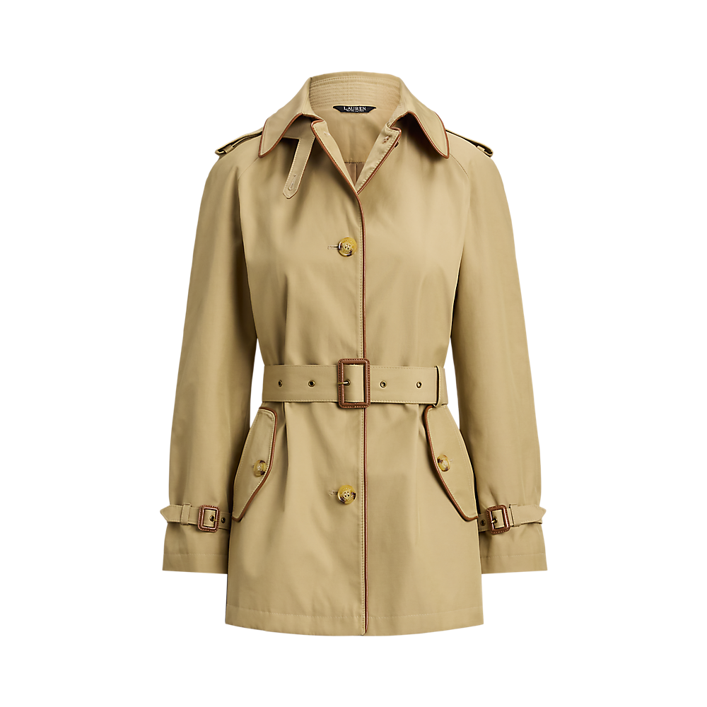 LRL Faux-Leather-Trim Trench Coat/Baloner 297979525001