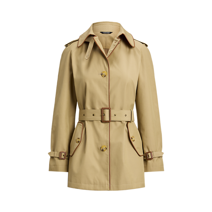 LRL Faux-Leather-Trim Trench Coat/Baloner 297979525001