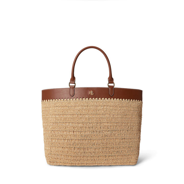 LRL Leather-Trim Straw Large Kyla Tote Bag/Torba 431982183001