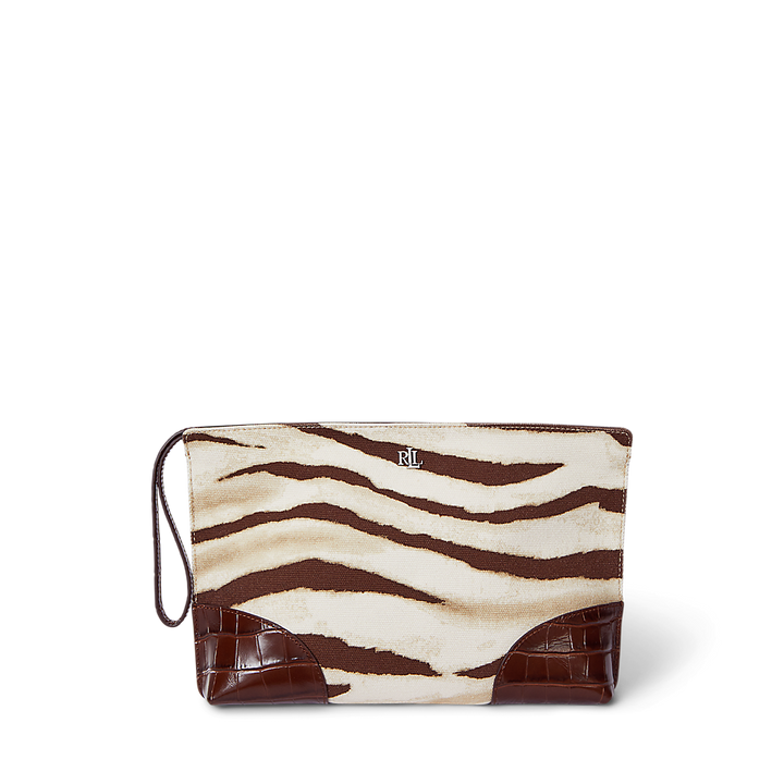 LRL Zebra-Print Canvas &amp; Leather Large Pouch/Torba 432974536001
