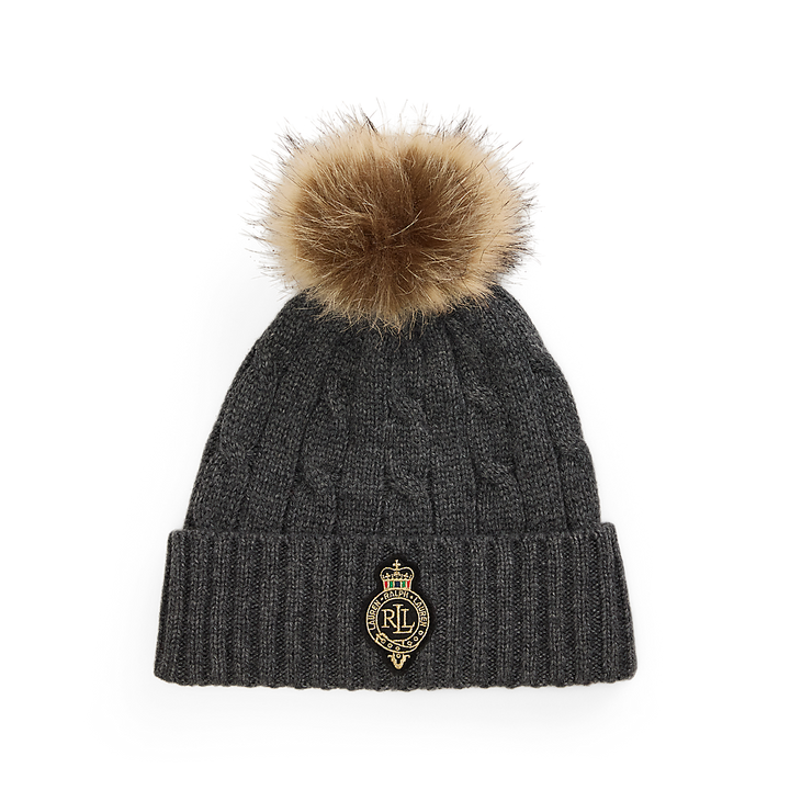LRL Crest-Patch Pom-Pom Cable-Knit Beanie/Kapa 454P04455007