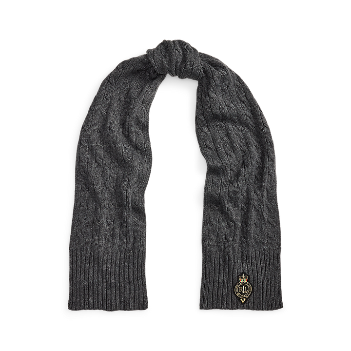 LRL Crest-Patch Cable-Knit Scarf/ Šal 454P04456007