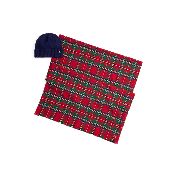LRL Plaid Wrap Scarf & Knit Beanie Gift Box Set/Kapa + Šal 454P04493003
