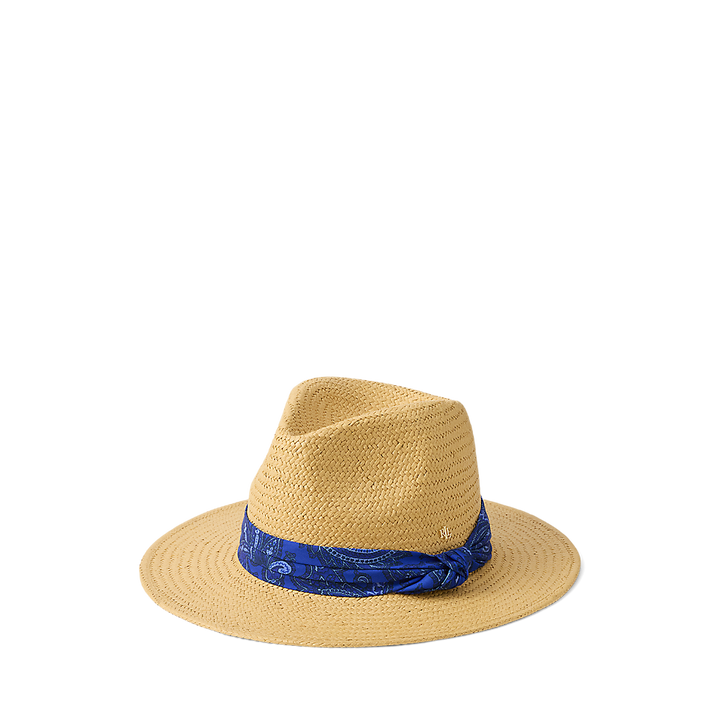 LRL Paisley-Scarf-Trim Straw Fedora/Kapa 454P09810001