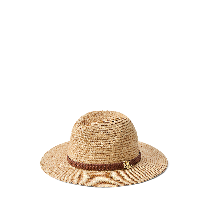 LRL Faux-Leather-Trim Raffia Fedora/Šešir 454P14391001