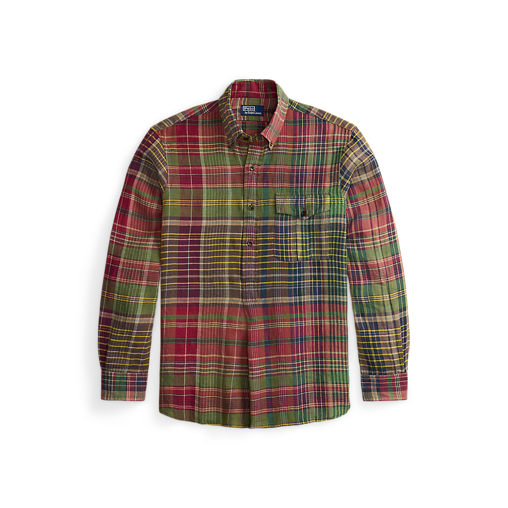 PRL Classic Fit Plaid Linen Popover Shirt/Košulja 710B14296001
