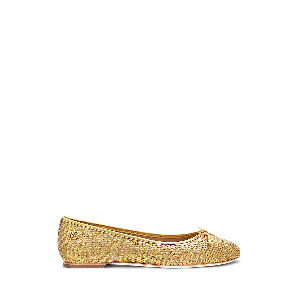 LRL Jayna Leather-Trim Metallic Straw Flat/Balerinke 802956767001