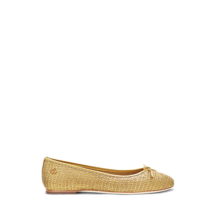 LRL Jayna Leather-Trim Metallic Straw Flat/Balerinke 802956767001