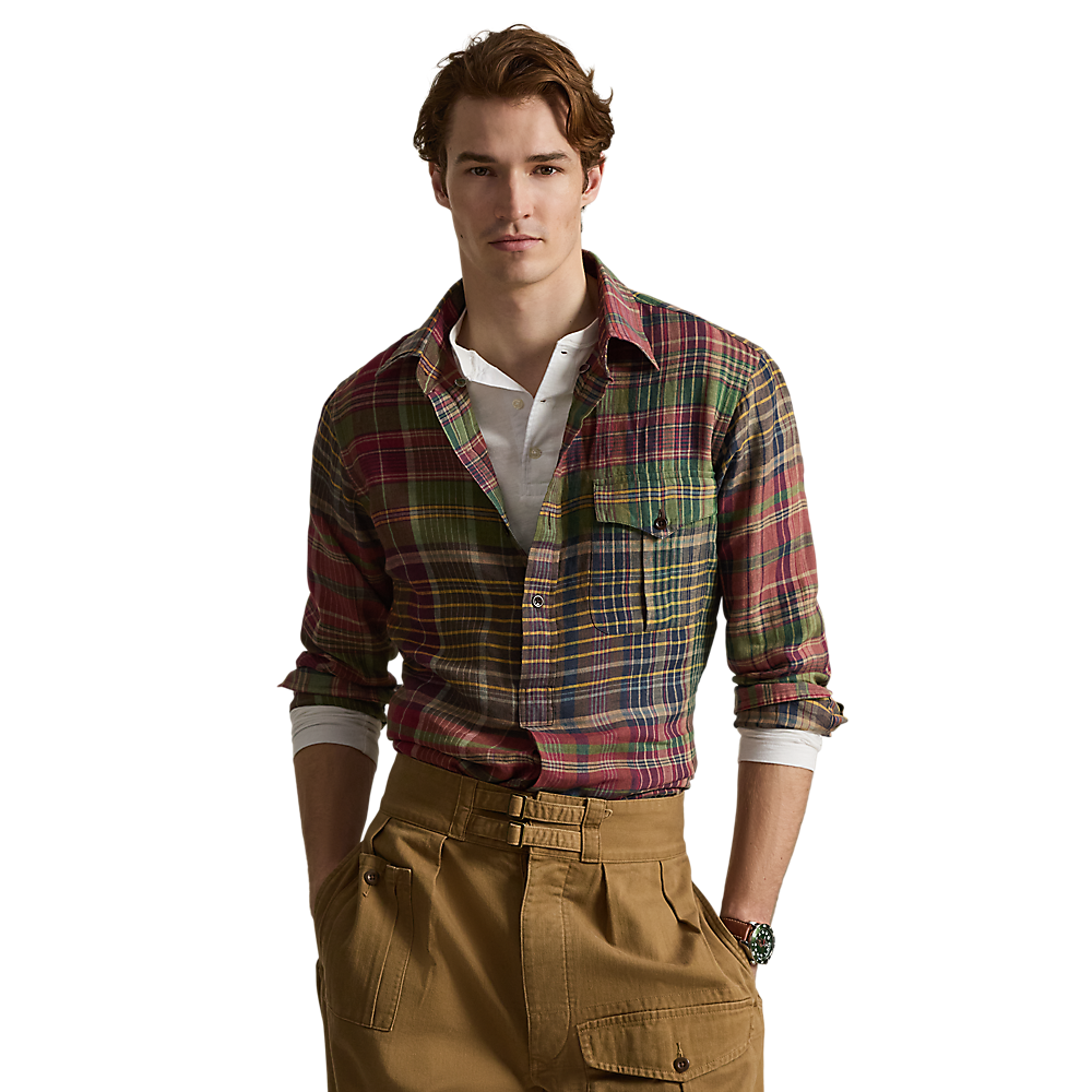 PRL Classic Fit Plaid Linen Popover Shirt/Košulja 710B14296001