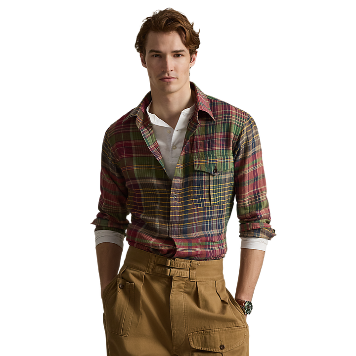 PRL Classic Fit Plaid Linen Popover Shirt/Košulja 710B14296001