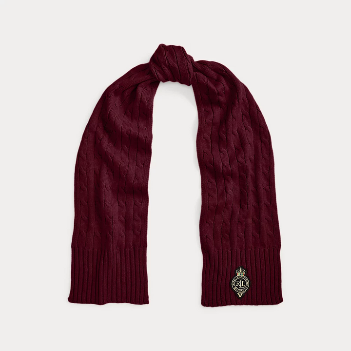 LRL Crest-Patch Cable-Knit Scarf/Šal 454P04456006