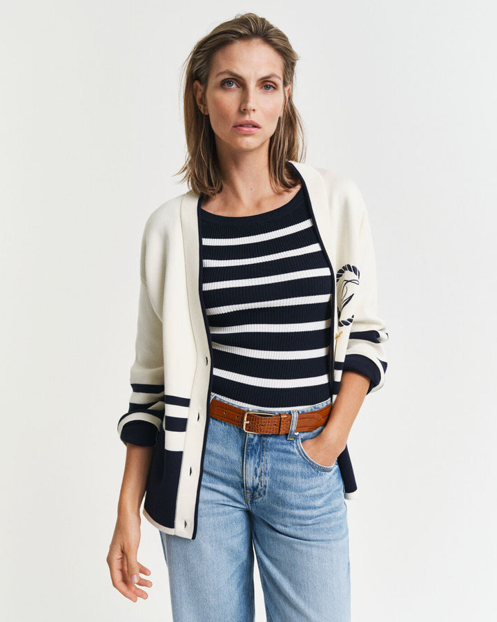 GANT Striped Rib Knit Off Shoulder Ss/Pulover 4805333