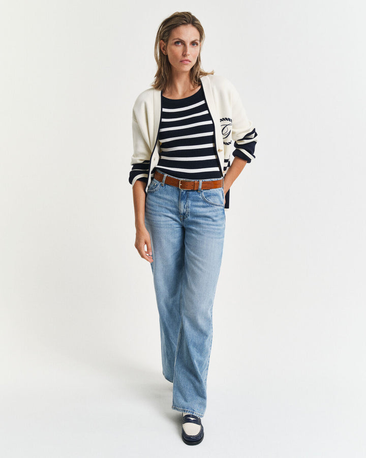 GANT Striped Rib Knit Off Shoulder Ss/Pulover 4805333