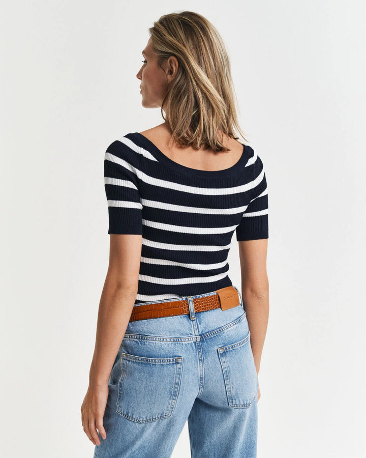 GANT Striped Rib Knit Off Shoulder Ss/Pulover 4805333