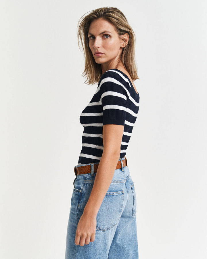 GANT Striped Rib Knit Off Shoulder Ss/Pulover 4805333